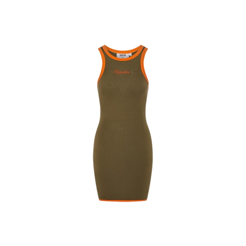 Khaki / Orange Trapstar Contrast Racer Women\'s Dress India | BU54-533