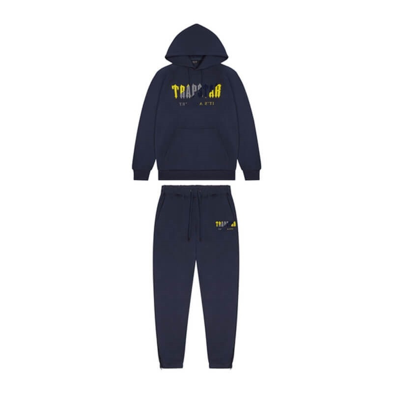 Navy Yellow Trapstar Navy Chenille Decoded Hoodie Men\'s Tracksuit India | QB22-322