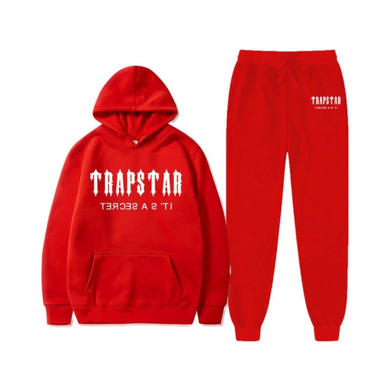 Red Trapstar Chenille Decoded Hooded Men\'s Tracksuit India | JN64-027