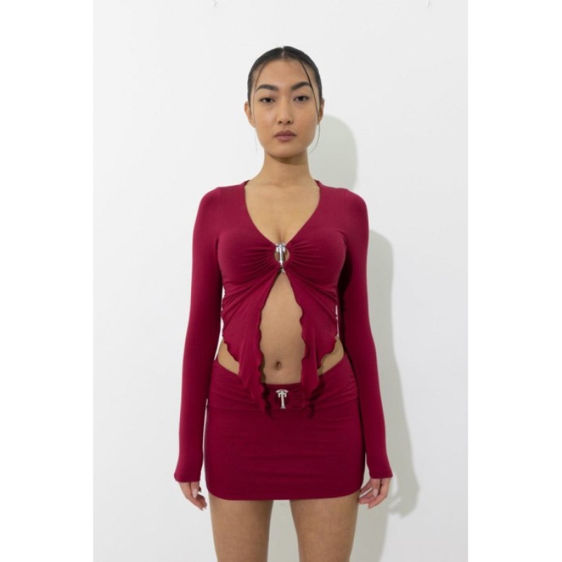 Red Trapstar Long Sleeve Wing Hem Bralette Women's Top India | YV12-323