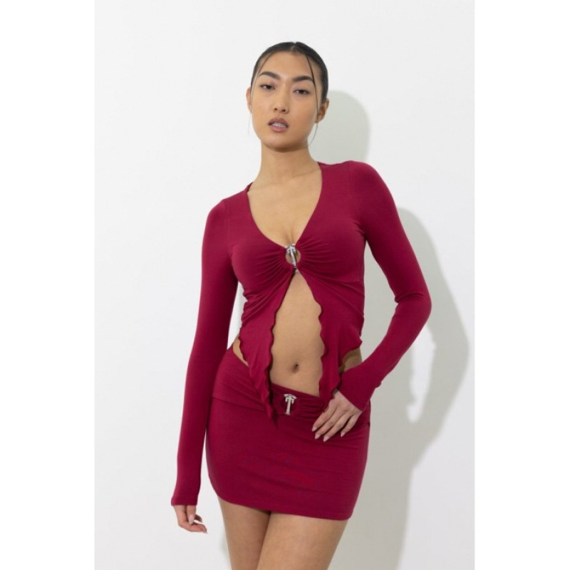 Red Trapstar Long Sleeve Wing Hem Bralette Women's Top India | YV12-323