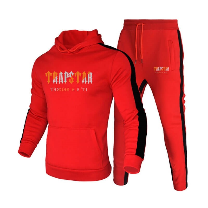 Red Trapstar Winter Logo Hooded Men\'s Tracksuit India | AQ41-142