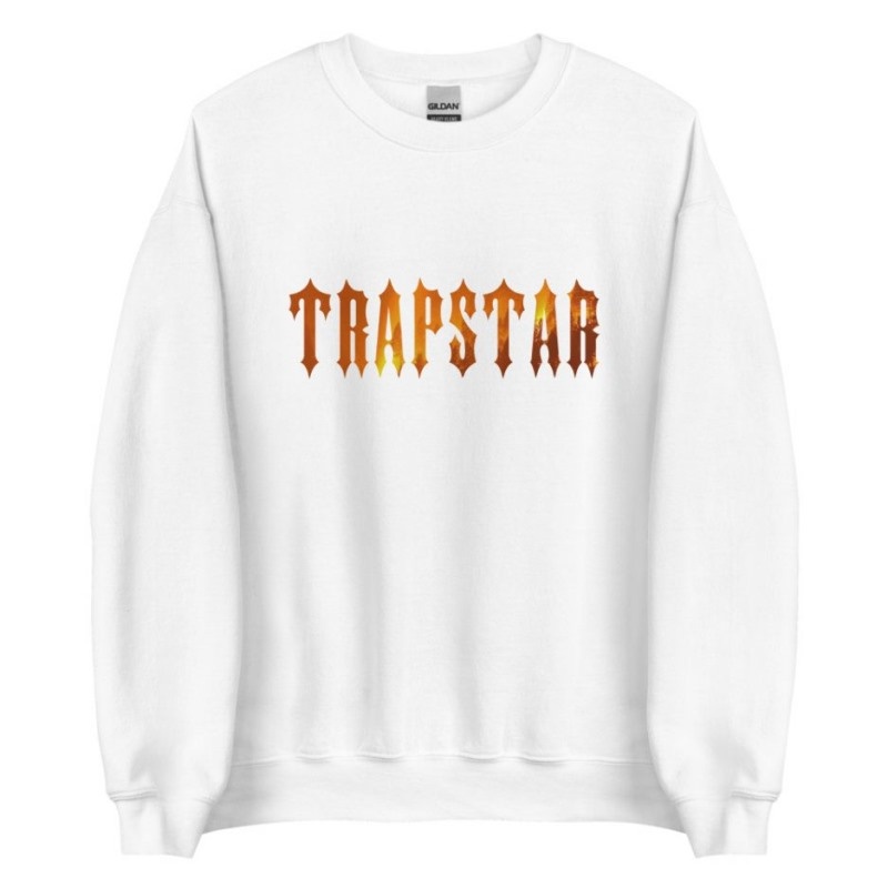 White Trapstar Fire Logo Men\'s Sweatshirts India | XM49-512