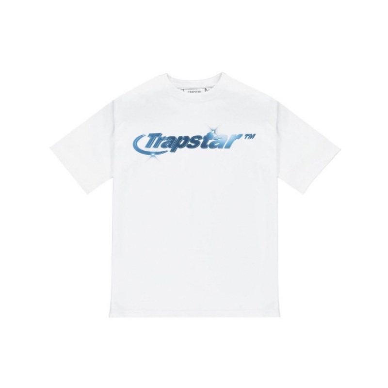 White Trapstar Hyperdrive High Density Tee Men's T Shirts India | ZY81-849