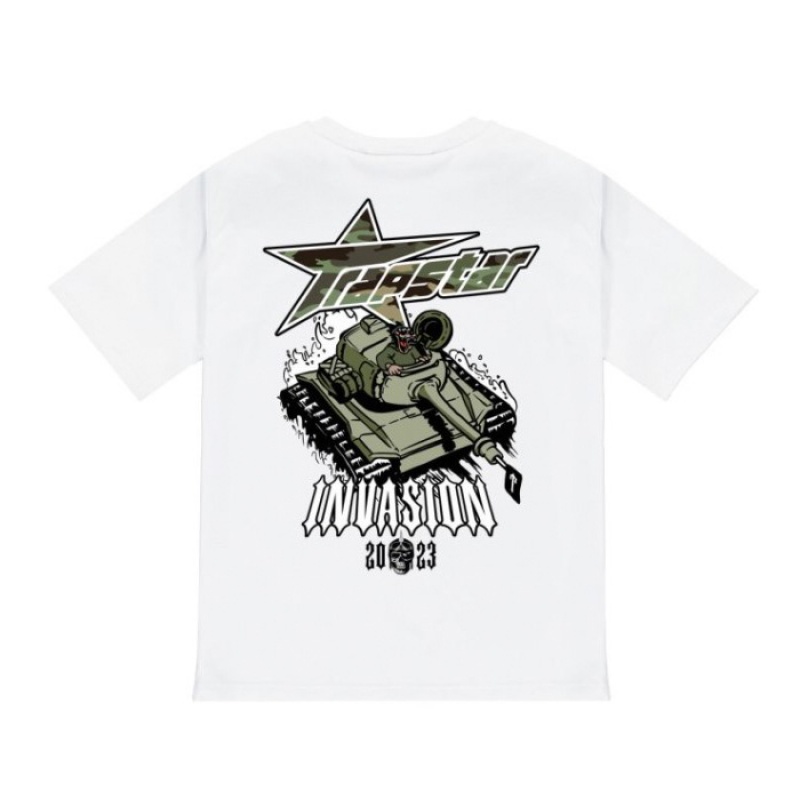 White Trapstar Trap Invasion Tee Men\'s T Shirts India | TH81-812